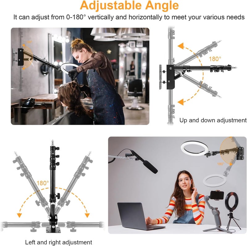 SITTO Store Ring Light Wall Mount 43inch/110cm, Triangle Boom Arm for Barbershop, Beauty Salon, Live Streaming, Tattoo, Photography Studio, Support 180° Rotation - Image 3